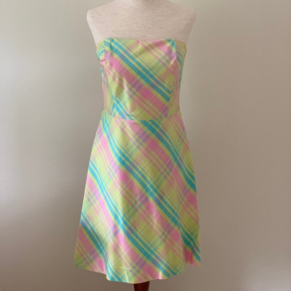 Lilly Pulitzer pink & green silk strapless dress